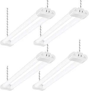 hykolity 4 Pack Linkable LED Shop Light for Garage, 2FT 22W Utility Light Fixture, 2500lm, 5000K Daylight LED Workbench Lighting with Power Cord, Hanging or Flush Mount, White - ETL
