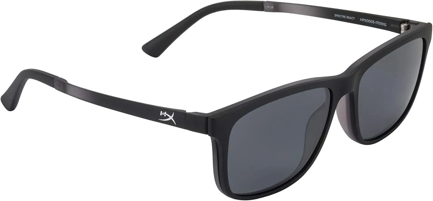 HyperX Spectre React - Gaming Eyewear, Blue Light Blocking Glasses, UV Protection, Ultem Frame, Crystal Clear Lenses, Microfiber Bag, Hard Case – Medium/Large w/Polarized Clip Crystal Grey