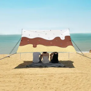 Ice Cream Melted on Wafer Beach Camping Tent Sun Shelter for Whole Family, Beach Shade Canopy with UPF50  UV Protection,Easy Set Up and Carry,Outdoor Shade for Trips, Fishing, Backyard Fun Picn