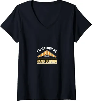 I'd Rather Be Hang Gliding Skydiver Parachuting Adventure V-Neck T-Shirt