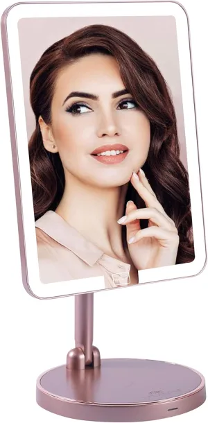 Impressions Vanity Royale Petit Lighted Makeup Mirror with LED Strip Lights, Makeup Vanity Mirror with Lights and 360 Degree Turning, 5X Magnifying Mirror with Wireless Charging Pad (Rose Gold)