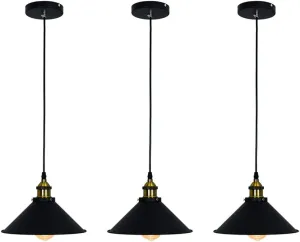 Industrial Edison Kitchen Pendant Light 3-Pack Antique Brass Hanging Lighting Fixture for Dining Room Restaurant Bar(Black) by