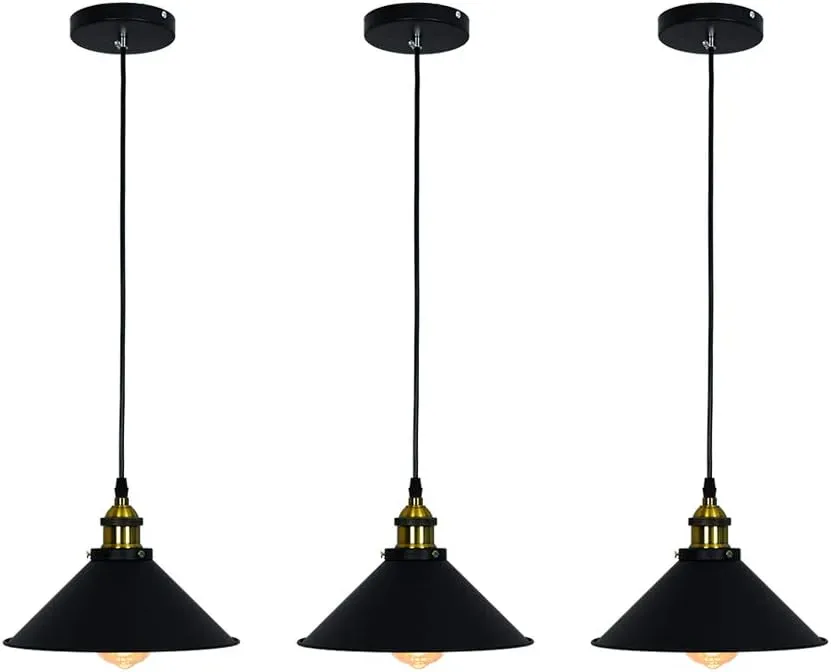Industrial Edison Kitchen Pendant Light 3-Pack Antique Brass Hanging Lighting Fixture for Dining Room Restaurant Bar(Black) by