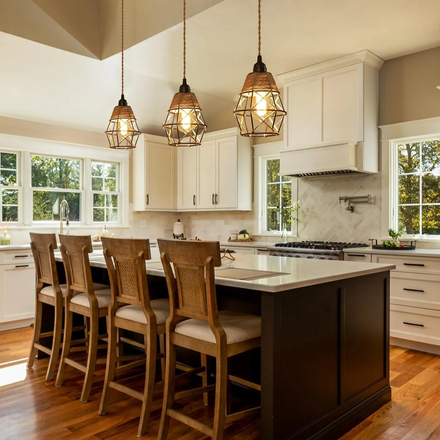 Industrial Hanging Light with Plug in Cord - Hemp Rope On/Off Switch Farmhouse Pendant Light for Dining Room