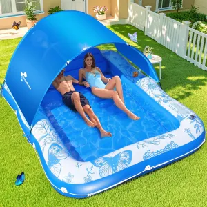 Inflatable Tanning Pool Lounger with Canopy,81"x 60" Large Tanning Floats for Adults,2025 Butterfly Pool Lounger Float,Blow Up Tanning Water Bed with Cup&Phone Holder,Adults Tanning Pools for Backyard
