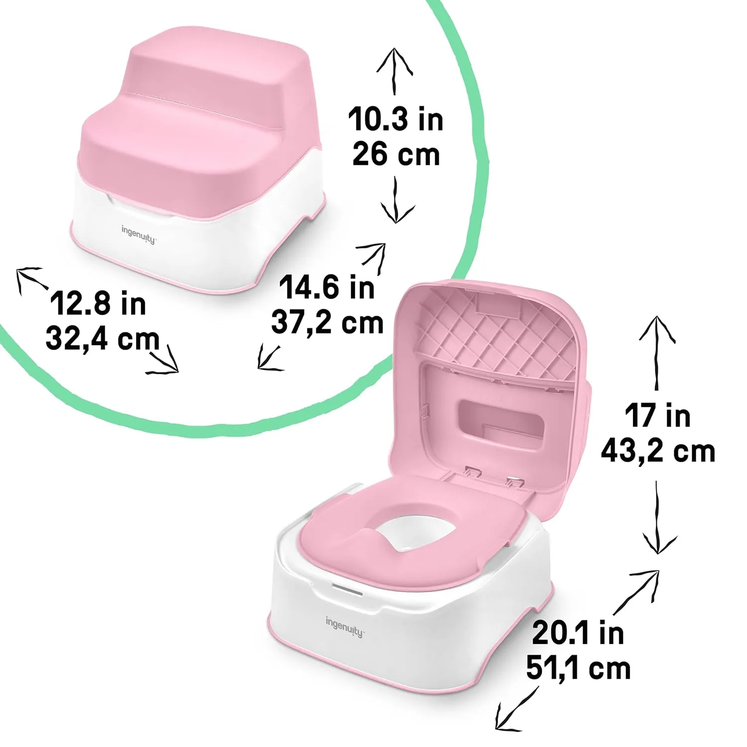 Ingenuity Prepare to Potty 3-in-1 System - Potty Training Toilet, Topper, Step Stool, Easy Setup, Pink, For Toddlers 18 Months 