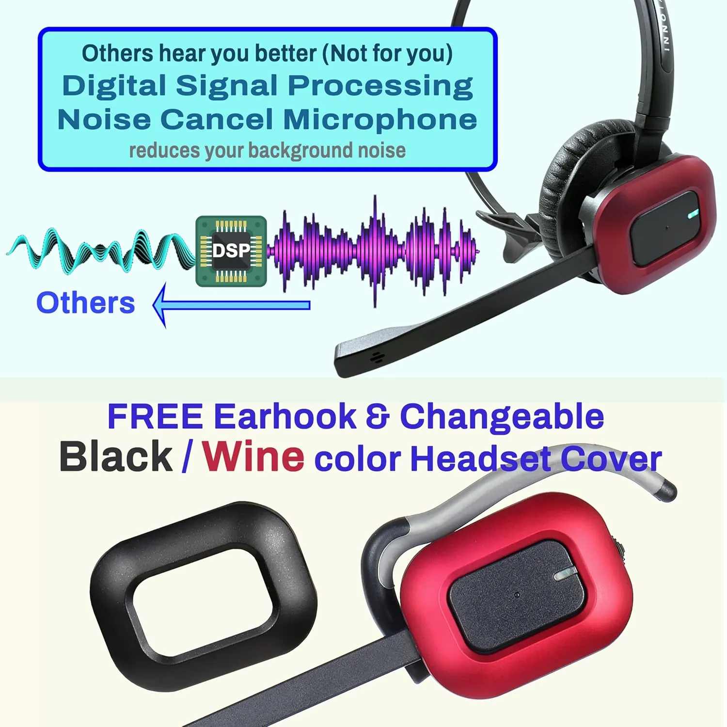 INNOTALK Wireless Headset Compatible with Poly Polycom VVX300, VVX310, VVX400, VVX410 and All VVX Models - Wireless Remote Answering Feature Desk Office Phone Call Center Headset(Explorer)