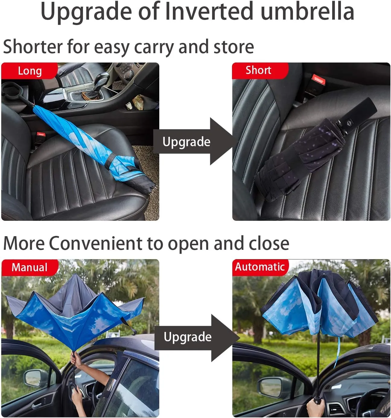 Inverted Umbrella Double Layer Automatic Folding Reserve Umbrella Windproof UV Protection for Rain Car Travel Outdoor Men Women