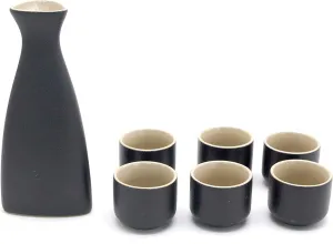 Japanese Sake Set, Traditional Black Ceramics Sake Sets 1 Pot and 6 Cups