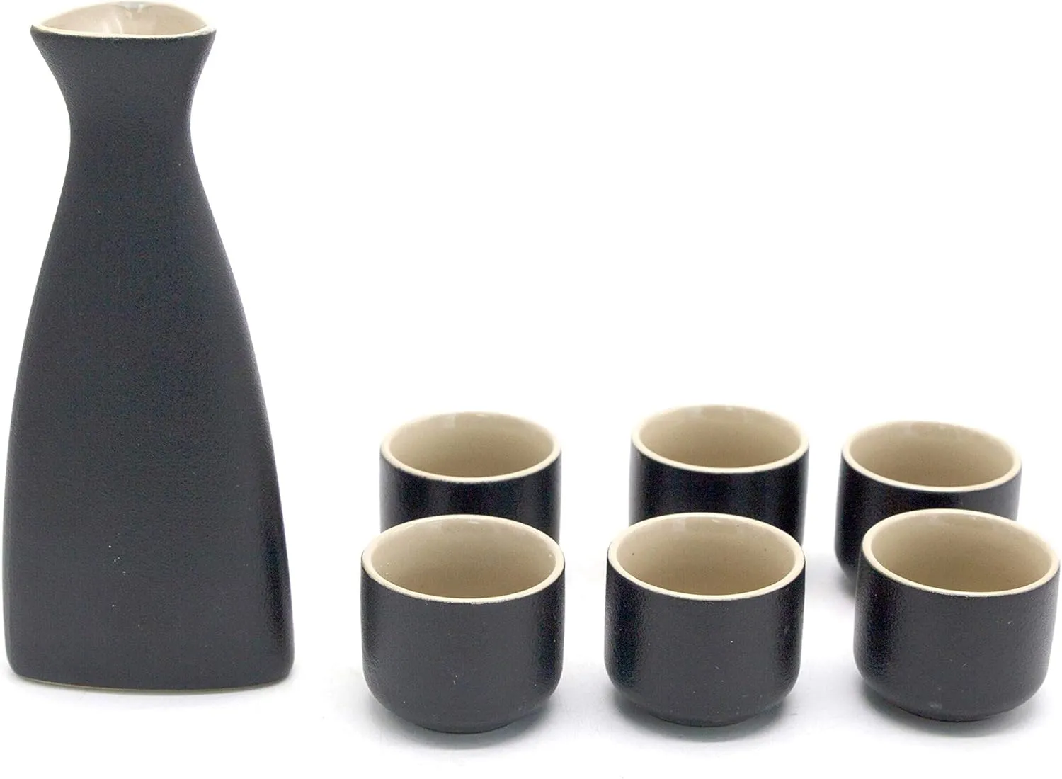 Japanese Sake Set, Traditional Black Ceramics Sake Sets 1 Pot and 6 Cups