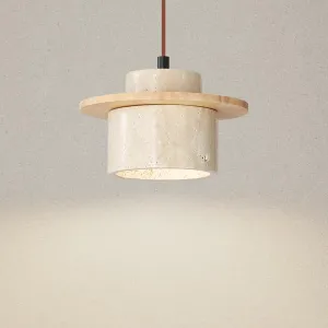 Japanese Wabi Sabi Natural Stone Pendant Light Nordic Yellow Travertine Pendant Lamp for Kitchen Island,Mid-Century Vintage Wood Chandelier for Dining,Bedside,Entryway,Cafe,Restaurant