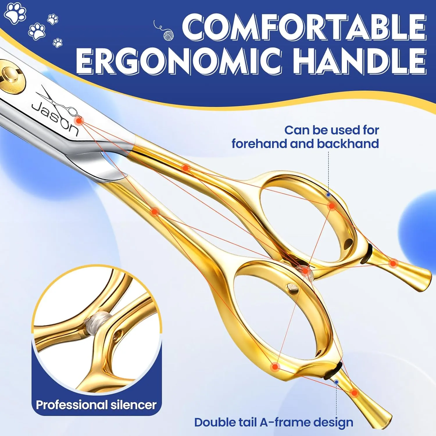 JASON 7.5 Inch Curved Scissors for Dog Grooming Professional Downward Curved Pet Face Trimming Shears with Symmetric Handle Sharp Comfortable