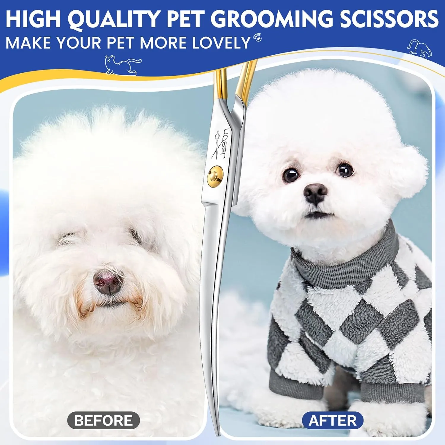 JASON 7.5 Inch Curved Scissors for Dog Grooming Professional Downward Curved Pet Face Trimming Shears with Symmetric Handle Sharp Comfortable