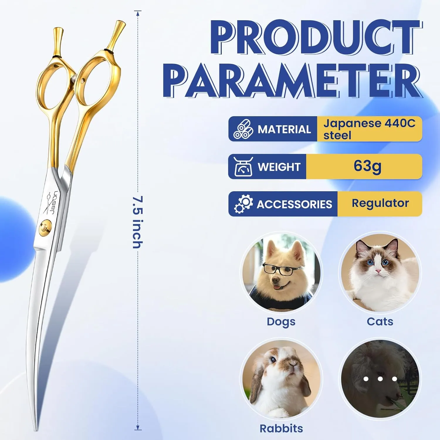JASON 7.5 Inch Curved Scissors for Dog Grooming Professional Downward Curved Pet Face Trimming Shears with Symmetric Handle Sharp Comfortable