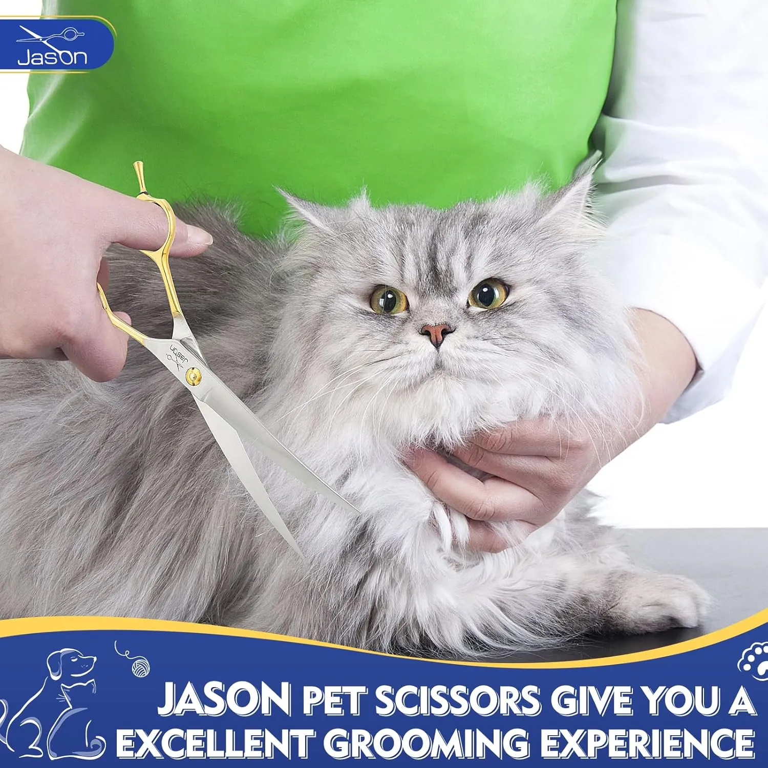 JASON 7.5 Inch Curved Scissors for Dog Grooming Professional Downward Curved Pet Face Trimming Shears with Symmetric Handle Sharp Comfortable