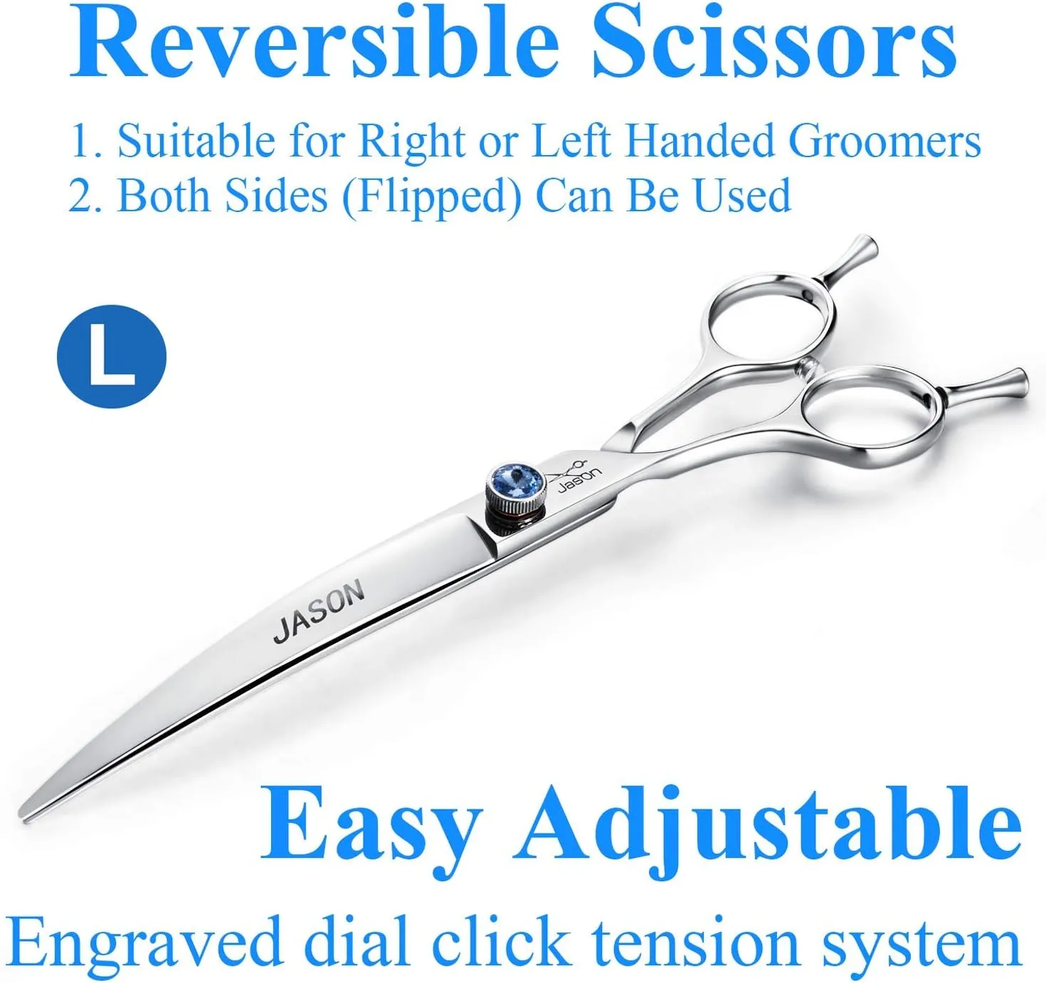 JASON 7" Curved Dog Grooming Scissors, Cats Grooming Shears Pets Trimming Kit with for Left Handed Groomers, Sharp, Comfortable Shear