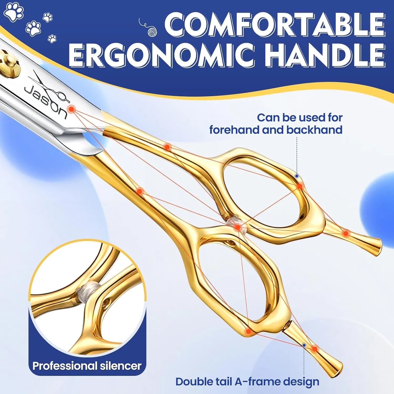 JASON Curved Thinner Dog Scissors - Ergonomic Updated Dog Grooming Scissors Sharp Curved Blender Dog Shears 440C Stainless Steel Grooming Shears Professional Pet Shears for Groomer