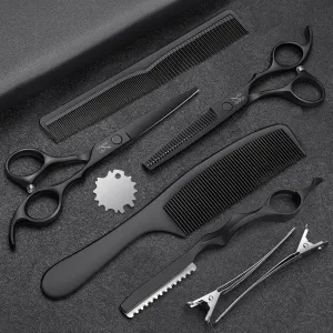 JASON Hair Cutting Scissors Set - Professional 10 PCS Haircut Scissors kit, Thinning Blender Scissors, Straight Shears with 30 Teeth for Men Women Home Salon Barber (6.5", Black)