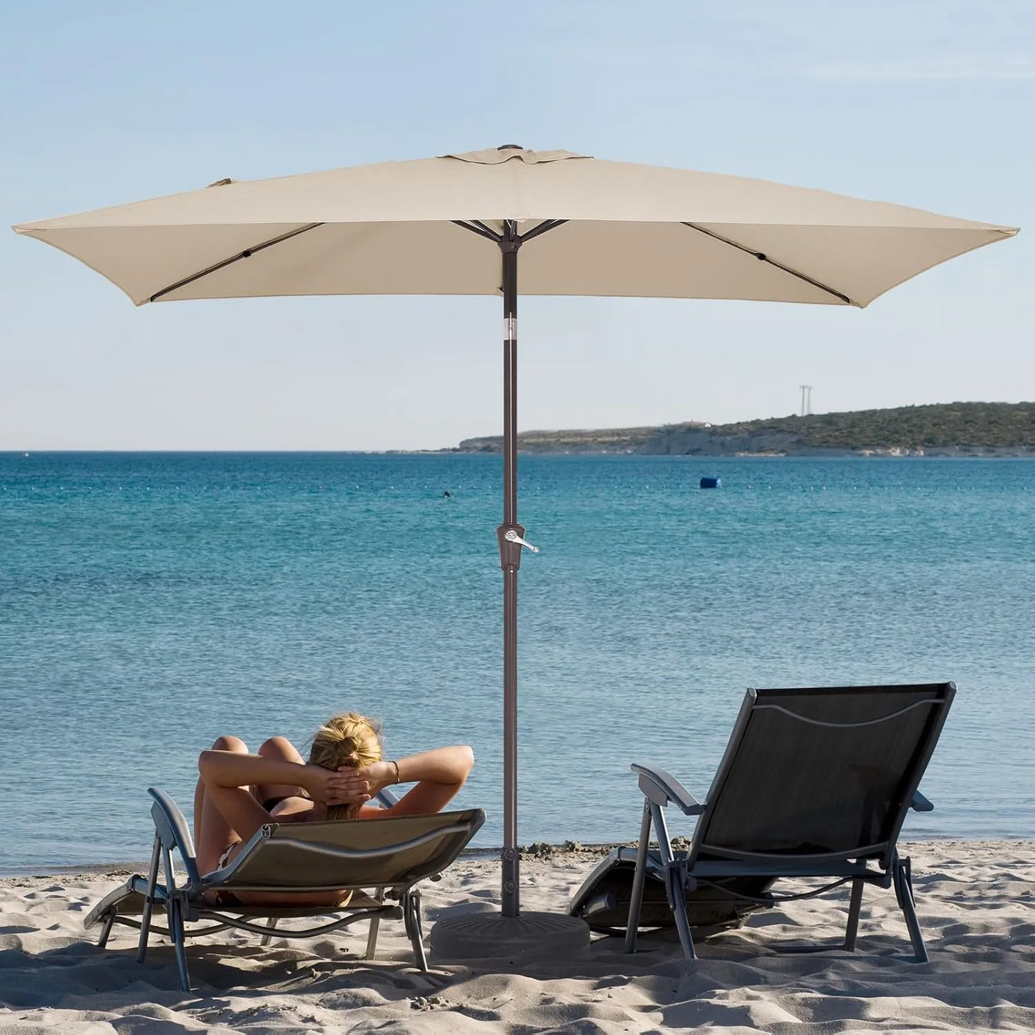 JEAREY 6.5x10 ft Rectangular Patio Umbrellas Outdoor Market Umbrella with Push Button Tilt and Crank, Rectangle Table Umbrella 6 Sturdy Ribs UV Protection for Pool Garden Backyard Deck, Beige