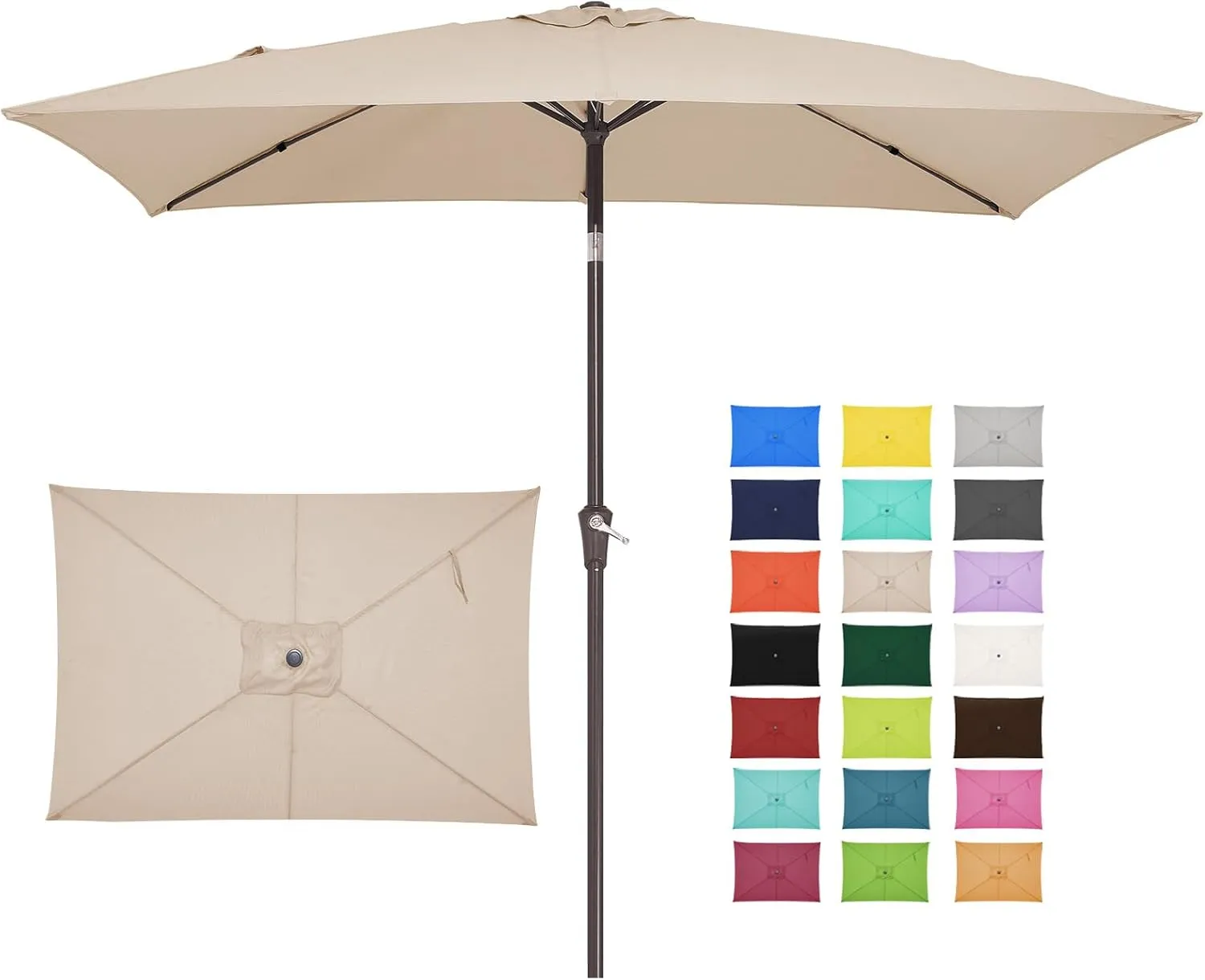 JEAREY 6.5x10 ft Rectangular Patio Umbrellas Outdoor Market Umbrella with Push Button Tilt and Crank, Rectangle Table Umbrella 6 Sturdy Ribs UV Protection for Pool Garden Backyard Deck, Beige