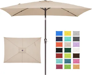 JEAREY 6.5x10 ft Rectangular Patio Umbrellas Outdoor Market Umbrella with Push Button Tilt and Crank, Rectangle Table Umbrella 6 Sturdy Ribs UV Protection for Pool Garden Backyard Deck, Beige