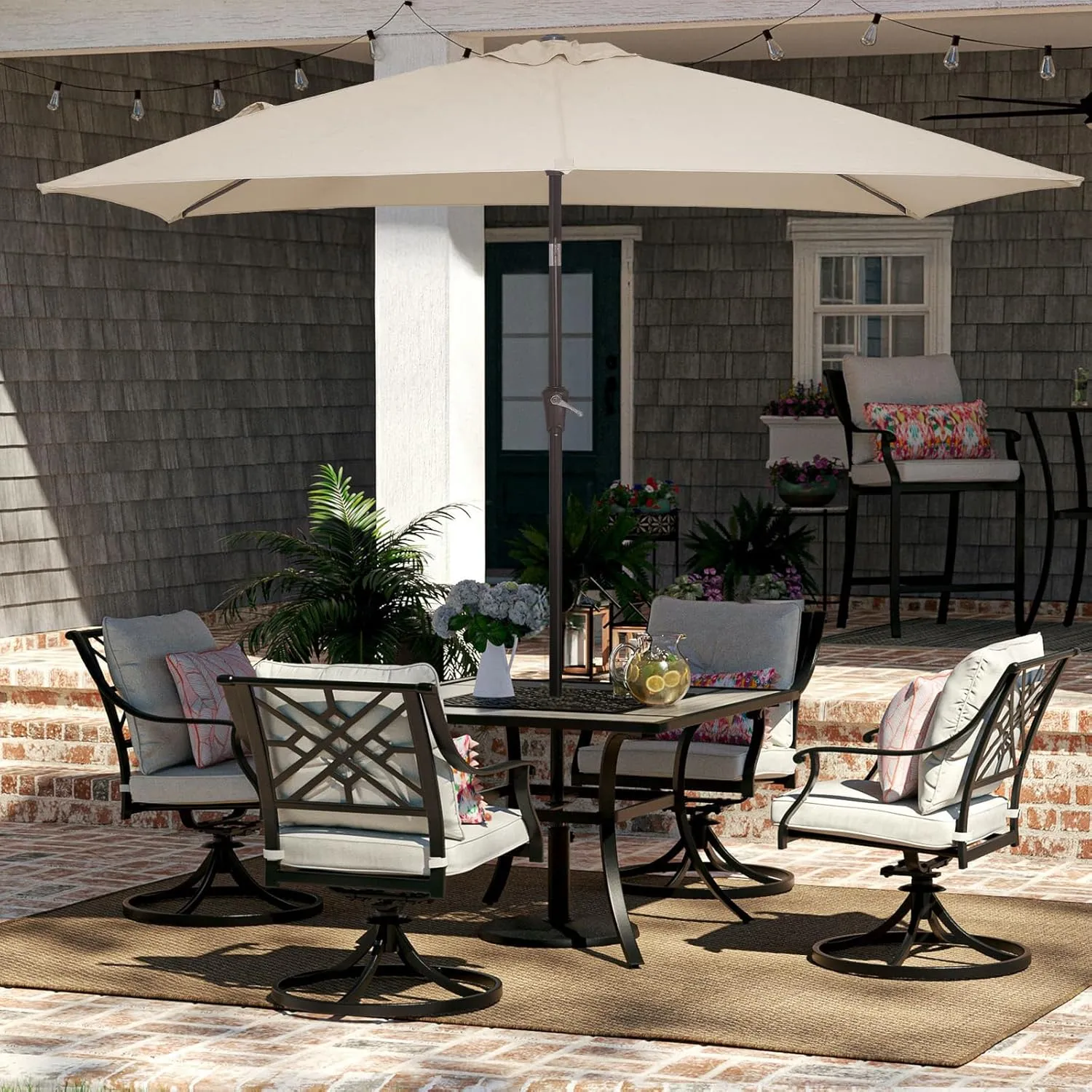 JEAREY 6.5x10 ft Rectangular Patio Umbrellas Outdoor Market Umbrella with Push Button Tilt and Crank, Rectangle Table Umbrella 6 Sturdy Ribs UV Protection for Pool Garden Backyard Deck, Beige
