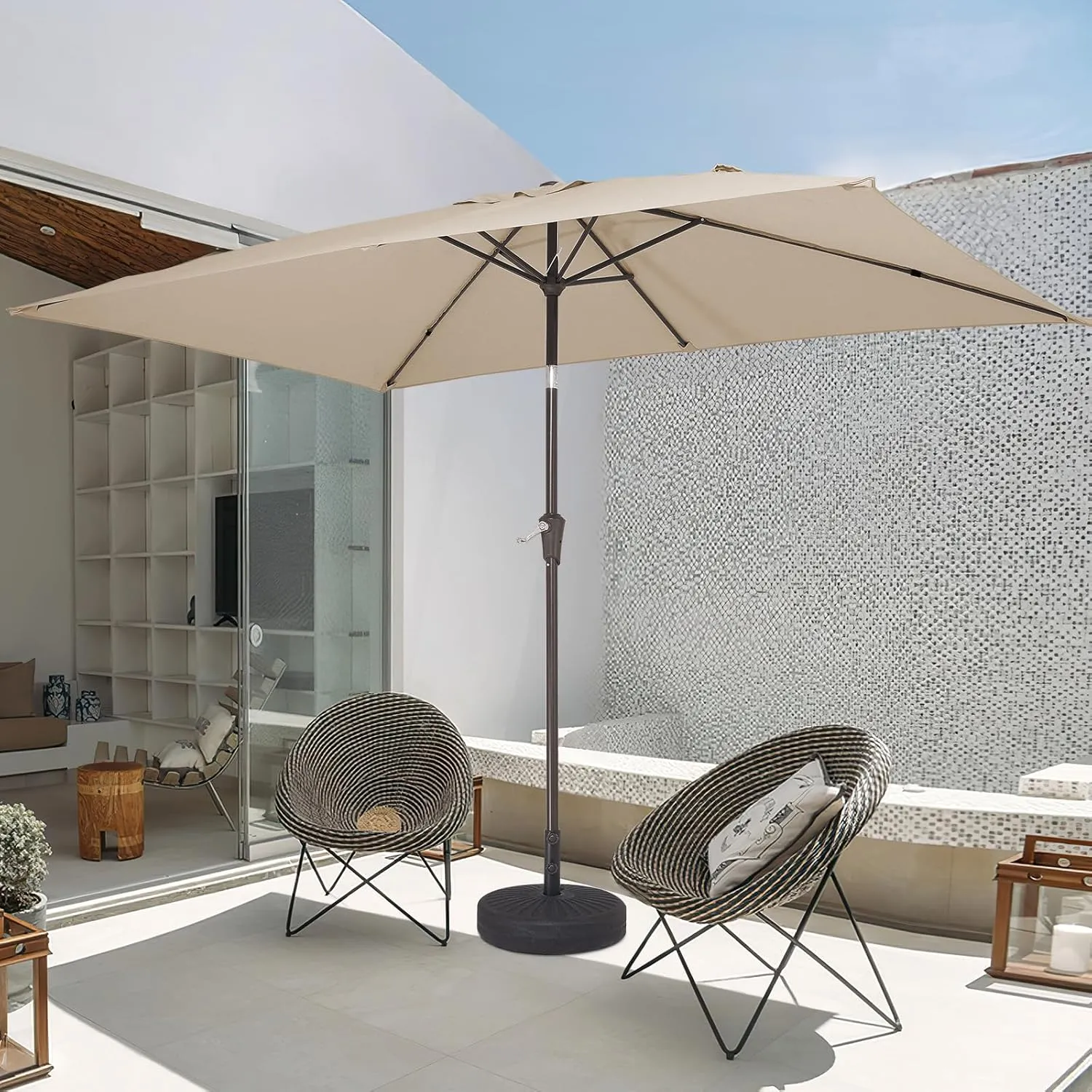 JEAREY 6.5x10 ft Rectangular Patio Umbrellas Outdoor Market Umbrella with Push Button Tilt and Crank, Rectangle Table Umbrella 6 Sturdy Ribs UV Protection for Pool Garden Backyard Deck, Beige