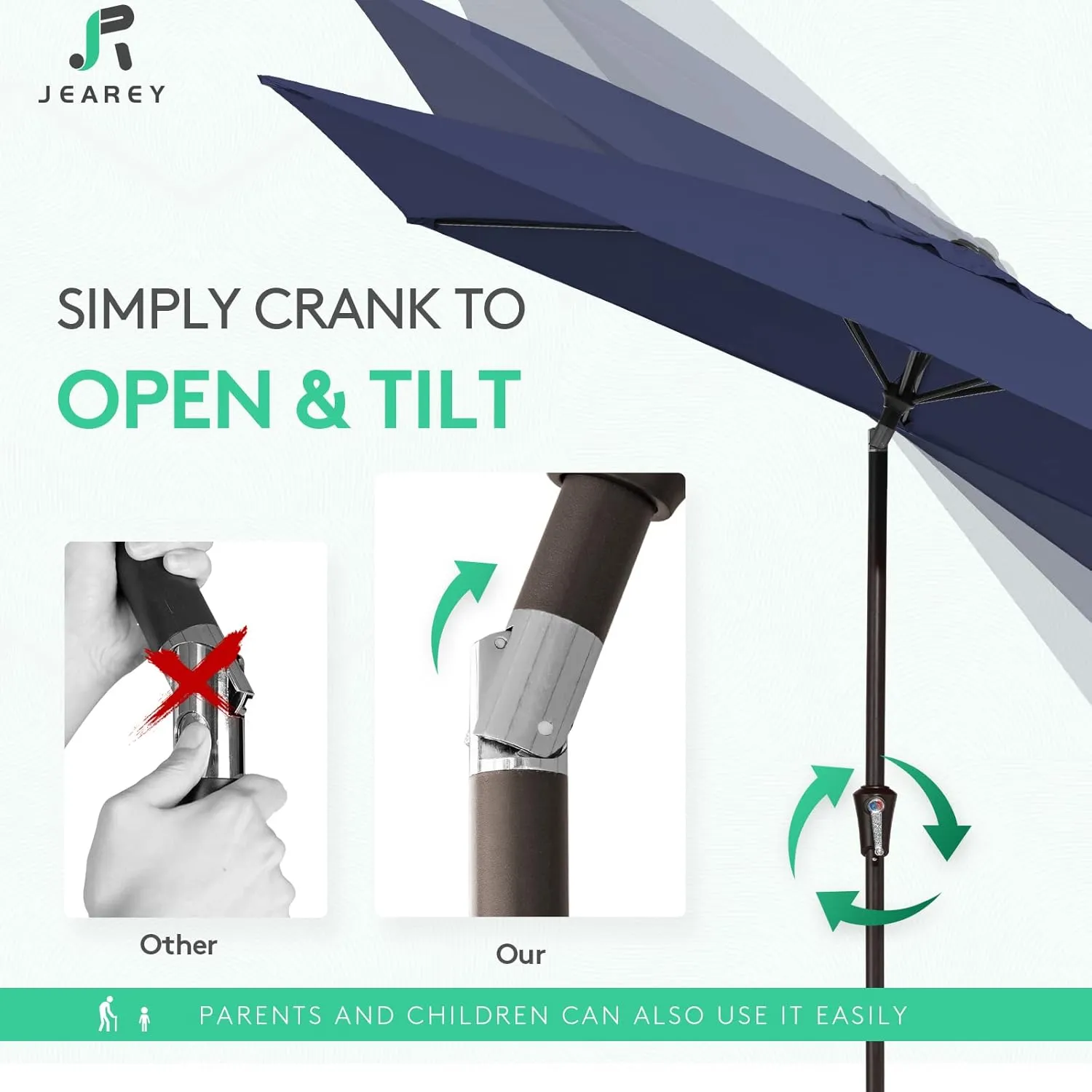 JEAREY 6.5x10ft Olefin Rectangular Patio Umbrella Outdoor Umbrella with Auto Tilt Crank System,Market Table Umbrella UV Protection Fade-Resistant for Pool Deck Garden Backyard,Navy
