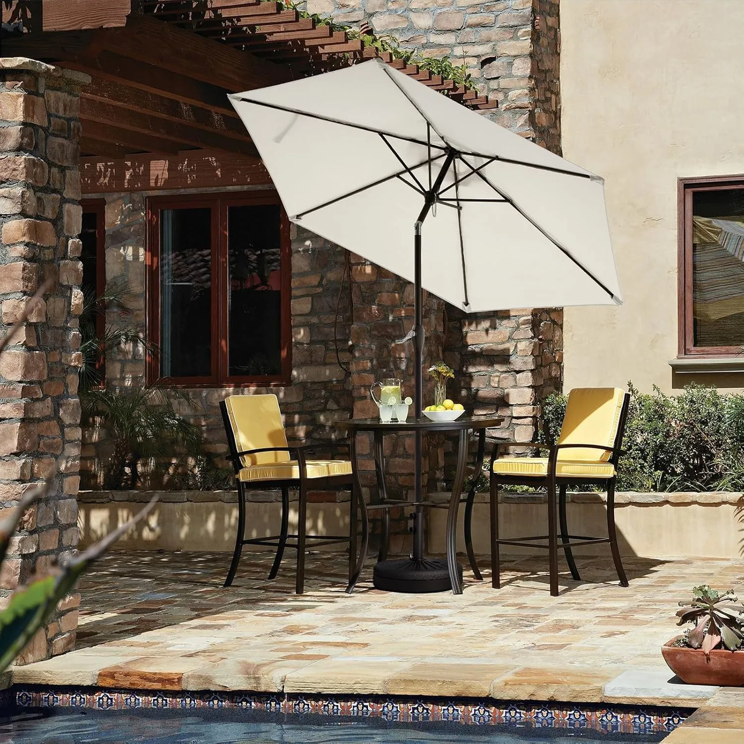 JEAREY 7.5FT Patio Umbrella Market Table Umbrella with 6 Sturdy Ribs, Push Button Tilt/Crank Outdoor Umbrella for Garden, Deck, Backyard, Pool and Beach,Creamy-White