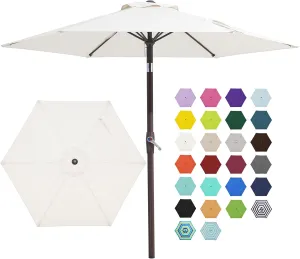 JEAREY 7.5FT Patio Umbrella Market Table Umbrella with 6 Sturdy Ribs, Push Button Tilt/Crank Outdoor Umbrella for Garden, Deck, Backyard, Pool and Beach,Creamy-White