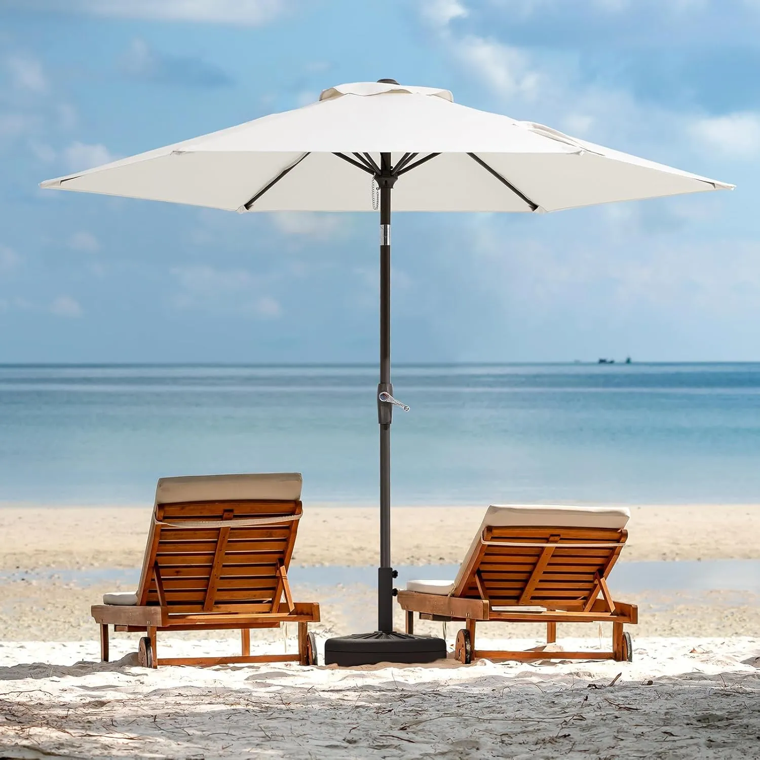 JEAREY 7.5FT Patio Umbrella Market Table Umbrella with 6 Sturdy Ribs, Push Button Tilt/Crank Outdoor Umbrella for Garden, Deck, Backyard, Pool and Beach,Creamy-White