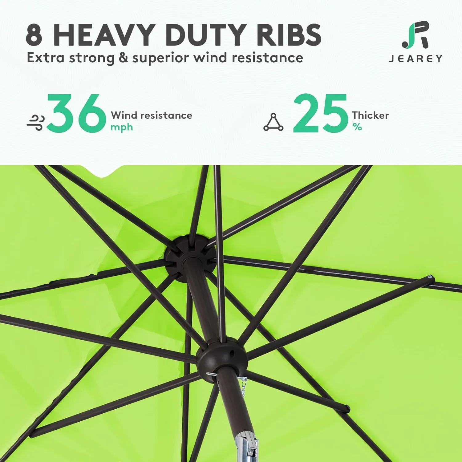 JEAREY 9FT Outdoor Patio Umbrella Outdoor Table Umbrella with Push Button Tilt and Crank, Market Umbrella 8 Sturdy Ribs UV Protection Waterproof for Garden, Deck, Backyard, Pool (Apple Green)