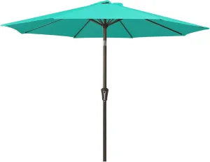 JEAREY 9FT Outdoor Patio Umbrella Outdoor Table Umbrella with Push Button Tilt and Crank, Market Umbrella 8 Sturdy Ribs UV Protection Waterproof for Garden, Deck, Backyard, Pool (Aqua Sky)