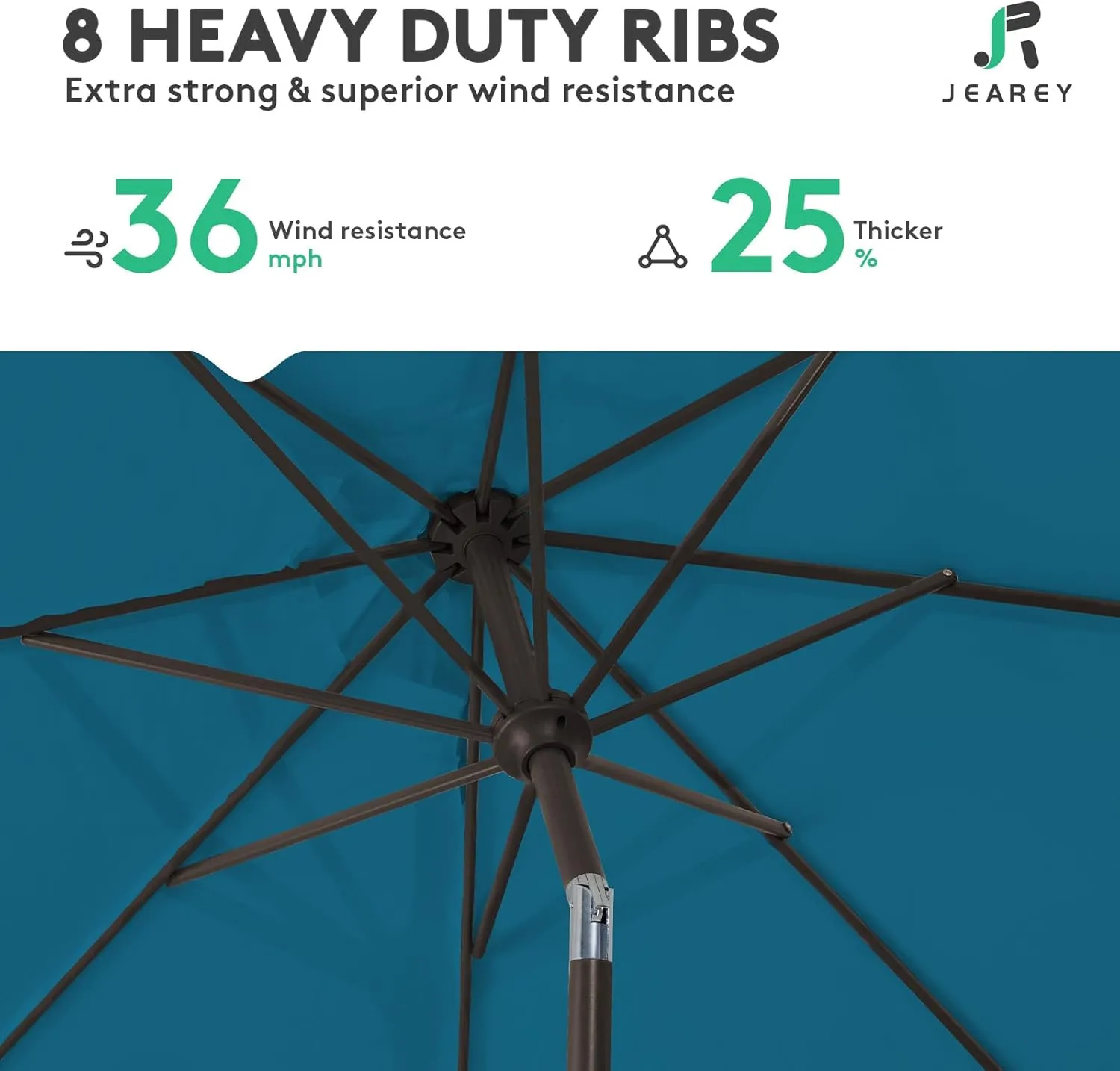 JEAREY 9FT Outdoor Patio Umbrella Outdoor Table Umbrella with Push Button Tilt and Crank, Market Umbrella 8 Sturdy Ribs UV Protection Waterproof for Garden, Deck, Backyard, Pool (Lake Blue)