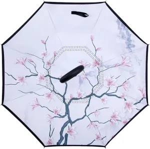 JITEM Inverted Reverse Upside Down Umbrella Chinese Style Rain Umbrella w/C-Shaped Handle Double Canopy Vented Windproof Waterproof Stick Umbrella