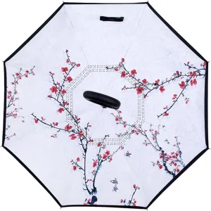 JITEM Inverted Reverse Upside Down Umbrella Chinese Style Rain Umbrella w/C-Shaped Handle Double Canopy Vented Windproof Waterproof Stick Umbrella