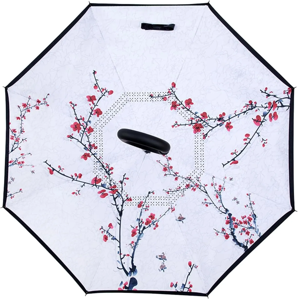 JITEM Inverted Reverse Upside Down Umbrella Chinese Style Rain Umbrella w/C-Shaped Handle Double Canopy Vented Windproof Waterproof Stick Umbrella