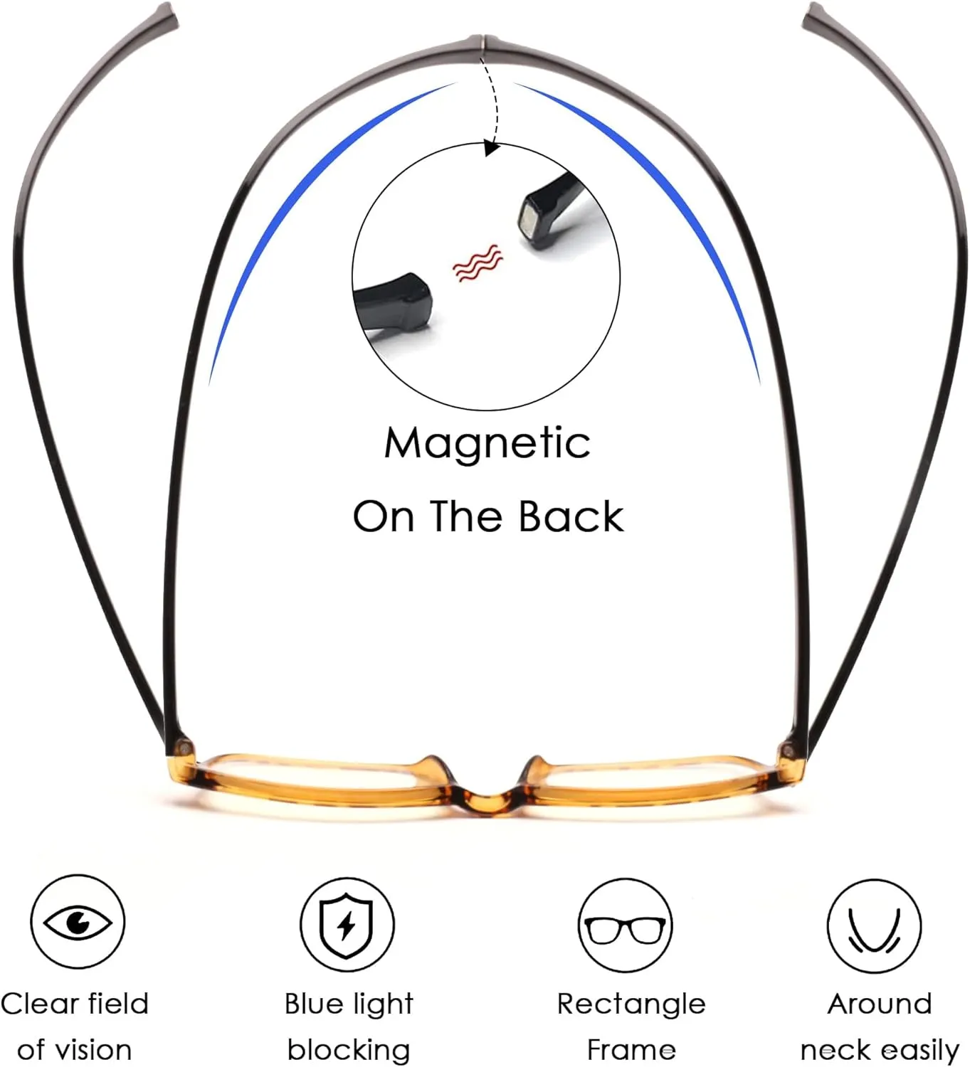 JM 2 Pack Magnetic Reading Glasses for Men Women, Hang Neck Blue Light Blocking Computer Readers Tortoise & Clear  1.0