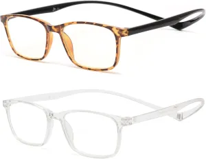 JM 2 Pack Magnetic Reading Glasses for Men Women, Hang Neck Blue Light Blocking Computer Readers Tortoise & Clear  1.0