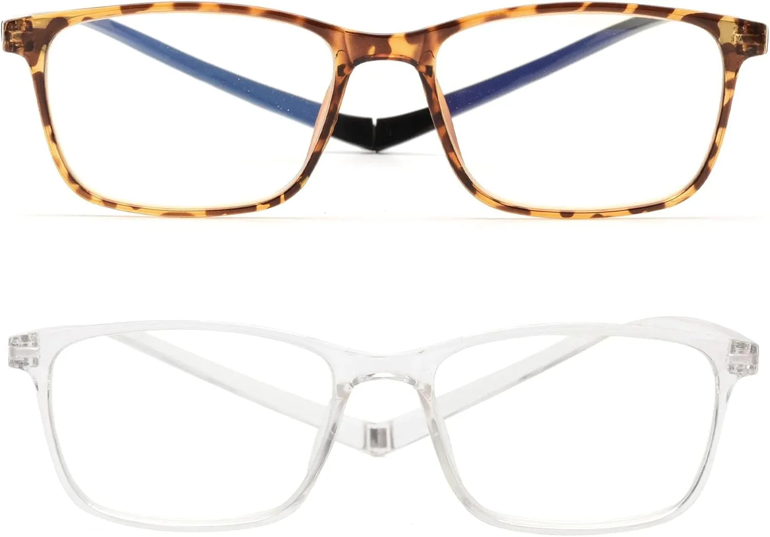 JM 2 Pack Magnetic Reading Glasses for Men Women, Hang Neck Blue Light Blocking Computer Readers Tortoise & Clear  1.0