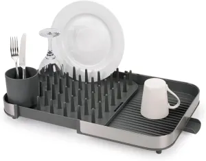 Joseph Joseph Expanding Dish Drying Rack with Removable Silverware Holder, Draining Spout, Stainless-steel
