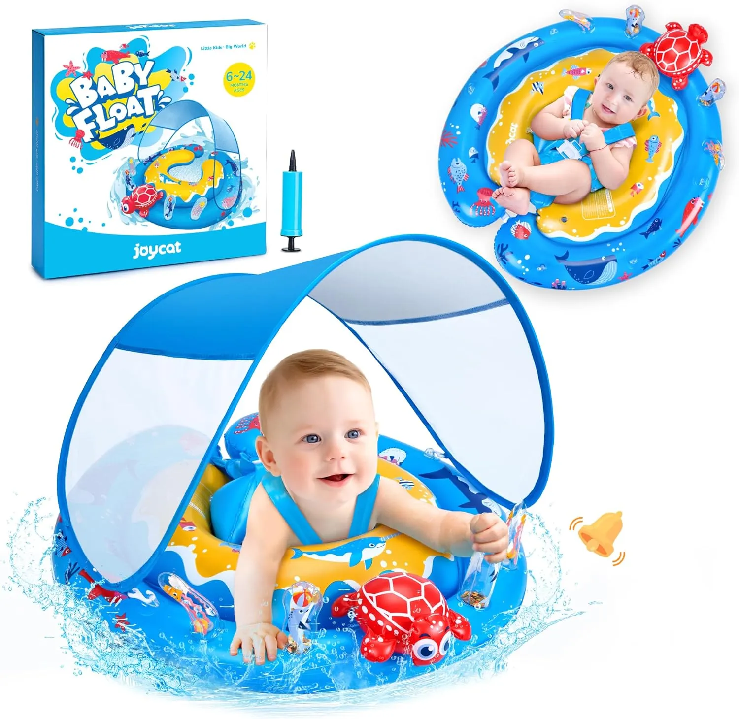 JOYCAT Baby Pool Float with Canopy,Convertible Inflatable Infant Swim Pool Floats with Adjustable Safety Seat,Flotadores para Bebes,Baby Floaties 6-24 Months,Swimming Floaty for Toddlers 1-2 Year Old