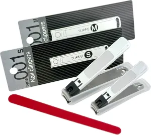 KaiJirushi Nail Clippers Medium Small Set Type001 White with Original Emery Board for Men Women Seniors Fingernail Toenail Thick Nail Made in Japan (001 W S/M Set)