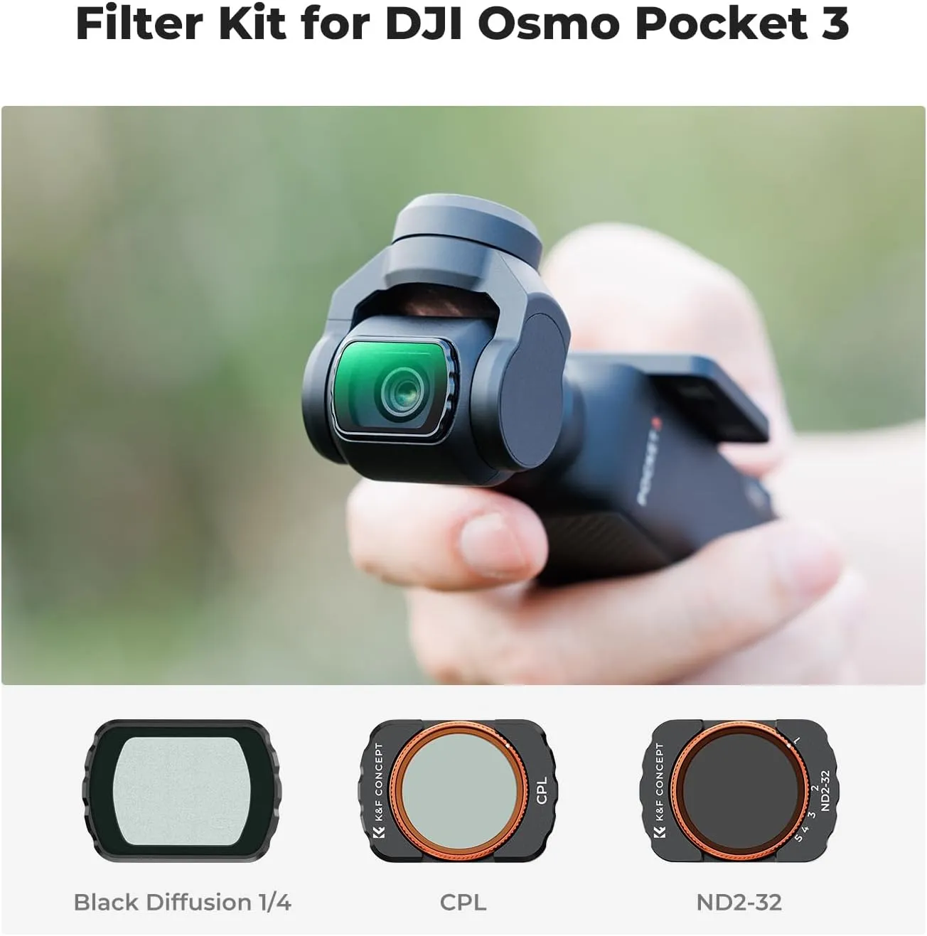 K&F Concept Magnetic Effect & ND & CPL Filter Set Compatible with DJI Osmo Pocket 3, 3 Pack CPL Black Diffusion 1/4 ND2-32 Filters Accessories, HD Optical Glass/Multi-Coated
