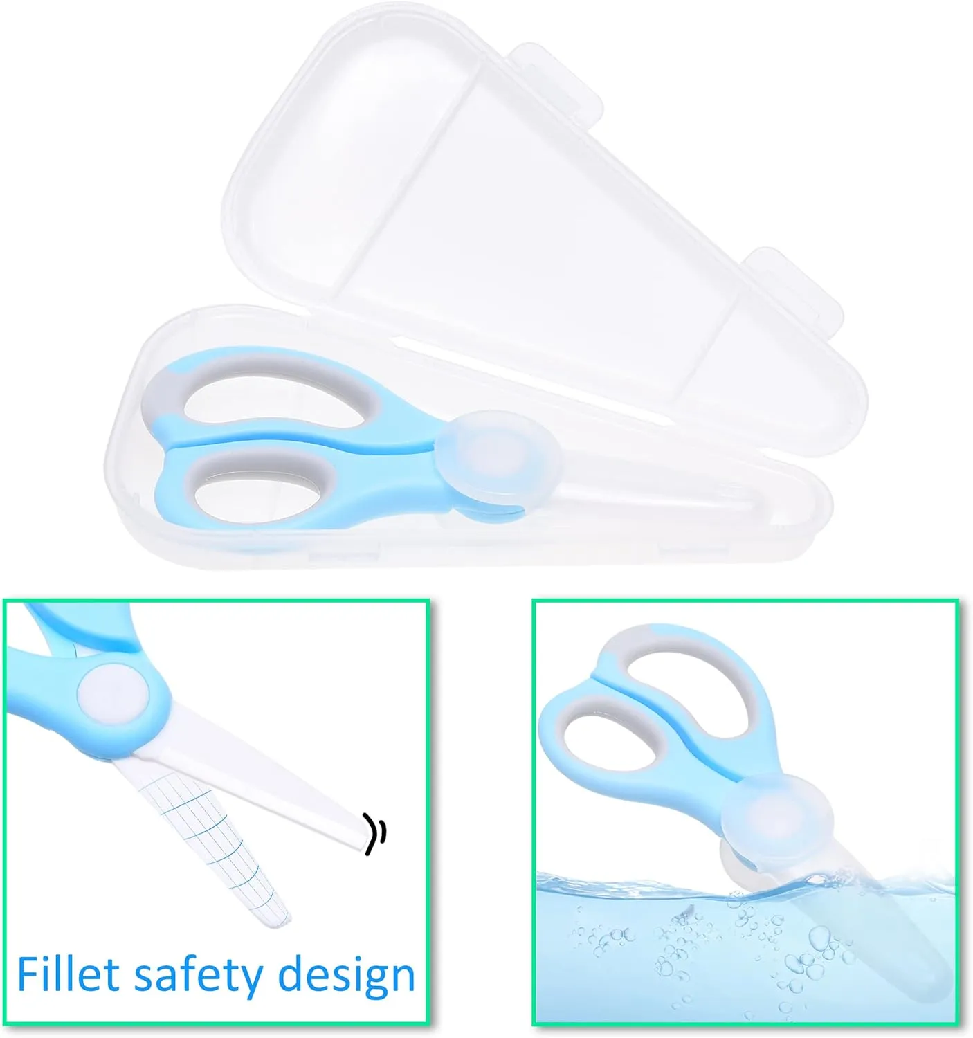 Kare & Kind 3x Ceramic Baby Food Scissors - Blue/Pink/Green - With Dust Cover and Storage Case - Cut Baby Food Easily - Ideal for Noodles, Meat, Chicken, Veggies and Fruits