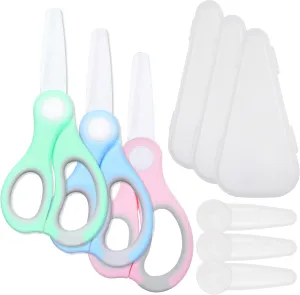 Kare & Kind 3x Ceramic Baby Food Scissors - Blue/Pink/Green - With Dust Cover and Storage Case - Cut Baby Food Easily - Ideal for Noodles, Meat, Chicken, Veggies and Fruits