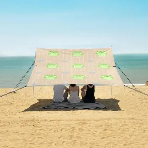 Kawaii Frogs and Boat Beach Canopy Tent Anti-UV & Wind Resistant, Camping Sun Shelter Easy Setup Portable,Outdoor Shade Tents with Sandbags,Sand Shovels,Ground Pegs & Stability Poles