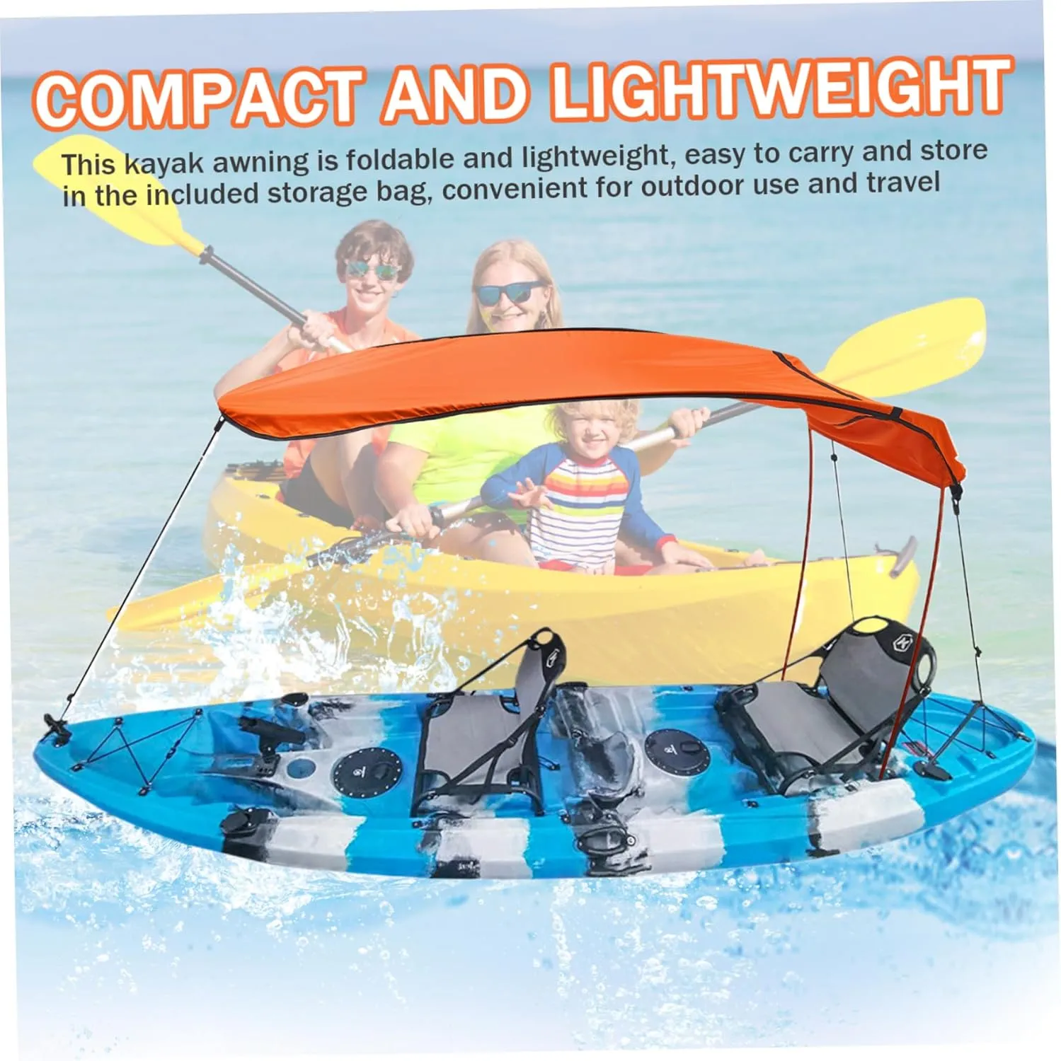 Kayak Umbrella Sun Protection Kayak Shade Rain-proof 49in Boat Shades Canopy with Elastic Band Outdoor Boat Umbrella for 1-2 People, Orange Kayak Shade