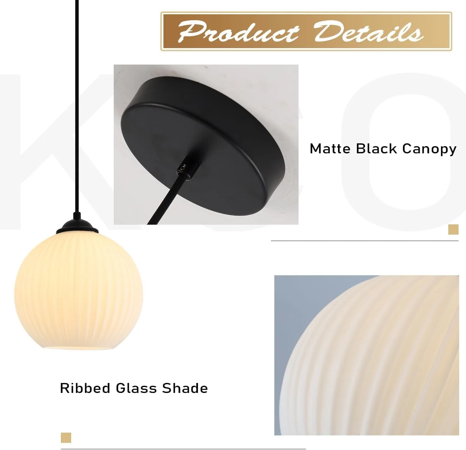 KCO Lighting Milk Glass Globe Pendant Lights Kitchen Island Industrial Vintage Ribbed Pendant Light Black Ceiling Hanging Light Fixture White Globe Pendant Light Fixture