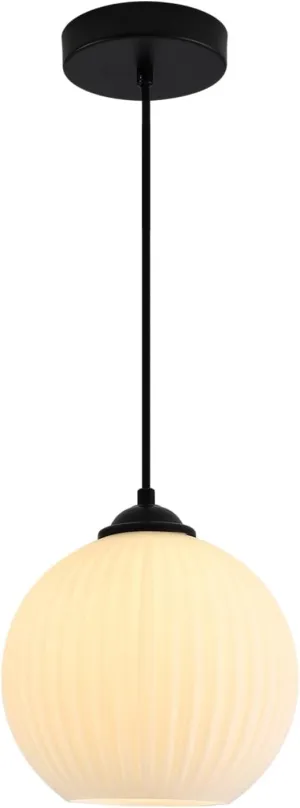 KCO Lighting Milk Glass Globe Pendant Lights Kitchen Island Industrial Vintage Ribbed Pendant Light Black Ceiling Hanging Light Fixture White Globe Pendant Light Fixture
